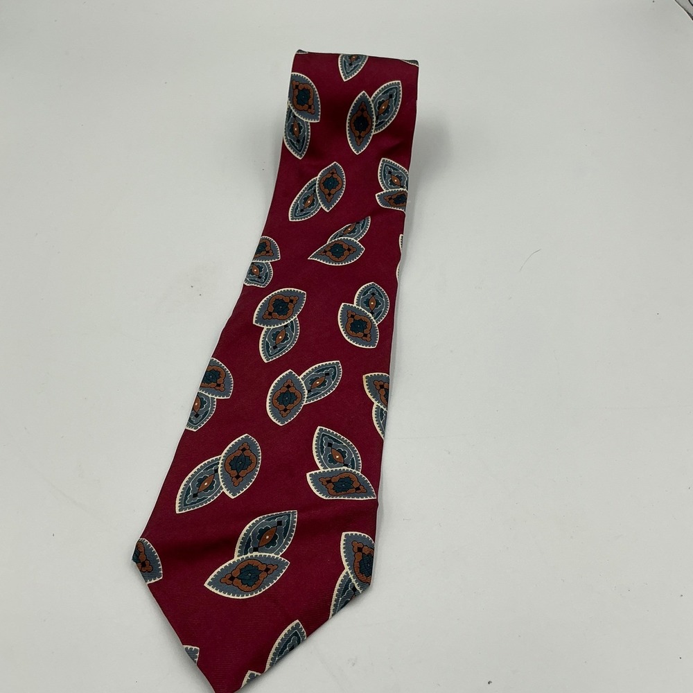 Christian Dior Necktie Monsieur One Size Burgundy Geometric Medallion Silk Italy